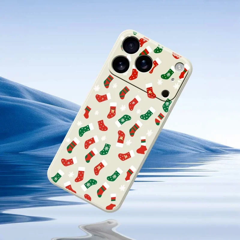 For iPhone 17 Pro Max Case Red and Green Socks Pattern Printing Straight Edge TPU Phone Back Cover - Beige