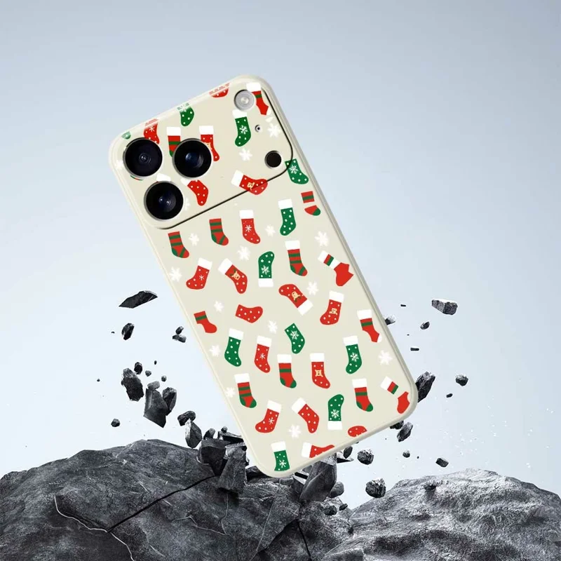 For iPhone 17 Pro Max Case Red and Green Socks Pattern Printing Straight Edge TPU Phone Back Cover - Beige