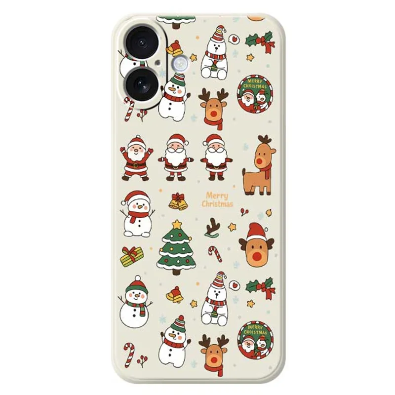 For iPhone 17 Case Santa Claus Snowman Pattern Printing Straight Edge TPU Phone Back Cover - Beige