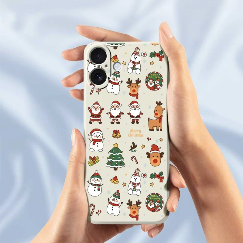 For iPhone 17 Case Santa Claus Snowman Pattern Printing Straight Edge TPU Phone Back Cover - Beige