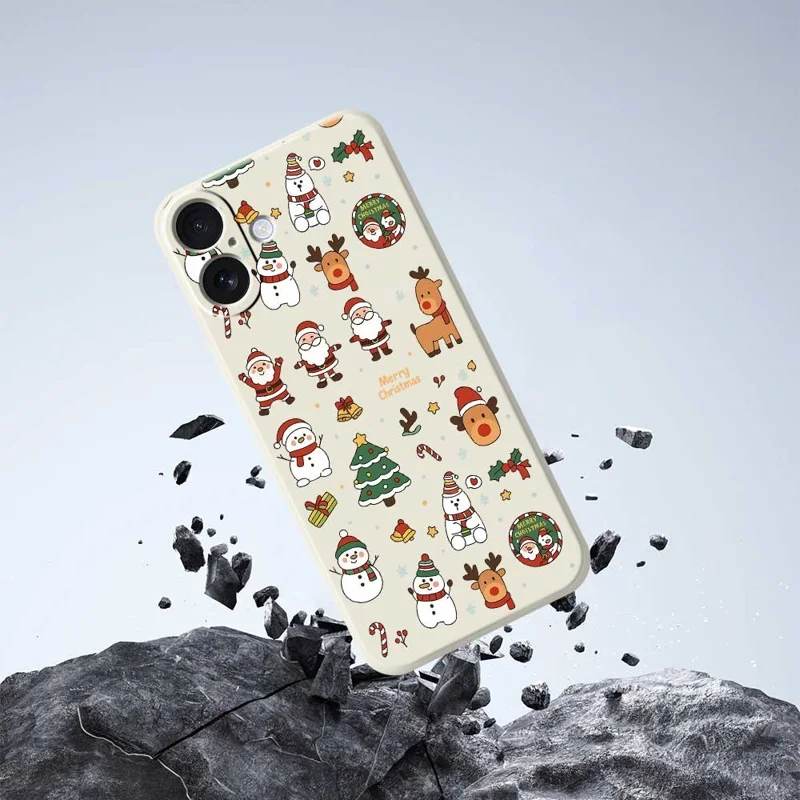 For iPhone 17 Case Santa Claus Snowman Pattern Printing Straight Edge TPU Phone Back Cover - Green