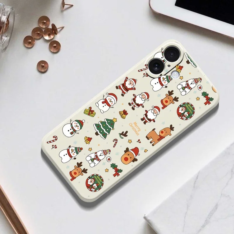 For iPhone 17 Case Santa Claus Snowman Pattern Printing Straight Edge TPU Phone Back Cover - Green