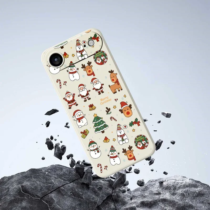 For iPhone Air Case Santa Claus Snowman Pattern Printing Straight Edge TPU Phone Back Cover - Beige