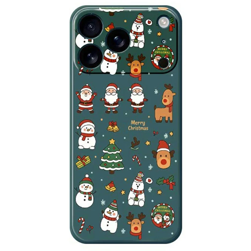 For iPhone 17 Pro Max Case Santa Claus Snowman Pattern Printing Straight Edge TPU Phone Back Cover - Green