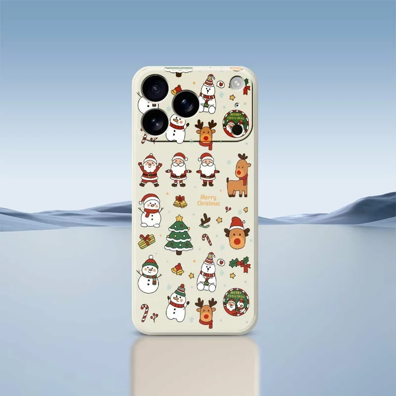 For iPhone 17 Pro Max Case Santa Claus Snowman Pattern Printing Straight Edge TPU Phone Back Cover - Green