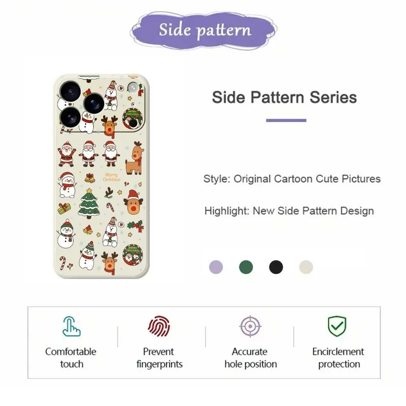 For iPhone 17 Pro Max Case Santa Claus Snowman Pattern Printing Straight Edge TPU Phone Back Cover - Green