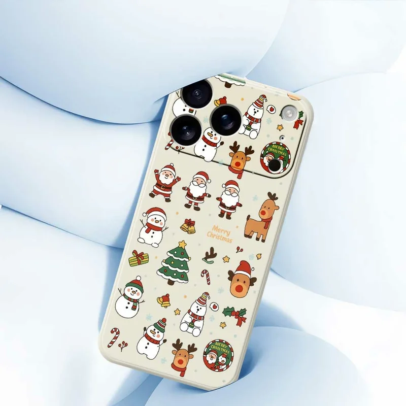 For iPhone 17 Pro Max Case Santa Claus Snowman Pattern Printing Straight Edge TPU Phone Back Cover - Green