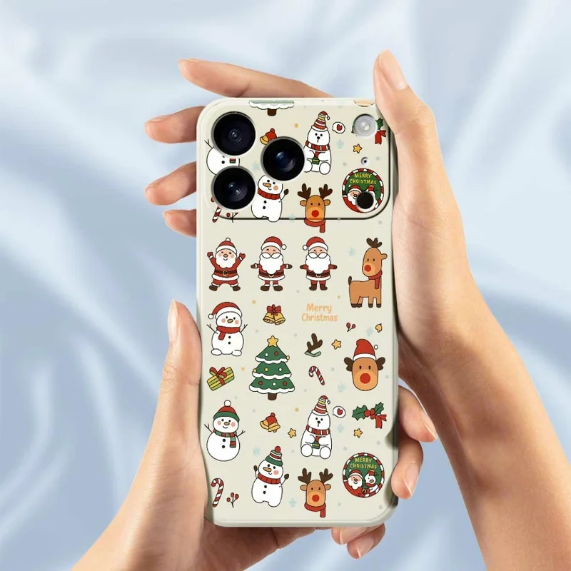 For iPhone 17 Pro Max Case Santa Claus Snowman Pattern Printing Straight Edge TPU Phone Back Cover - Green