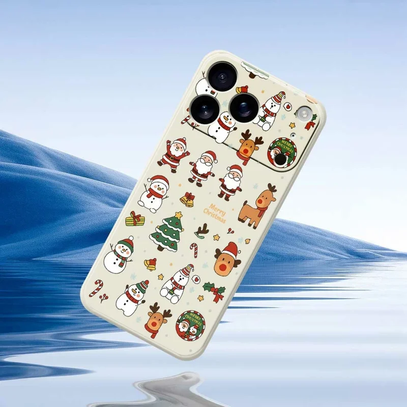 For iPhone 17 Pro Max Case Santa Claus Snowman Pattern Printing Straight Edge TPU Phone Back Cover - Green