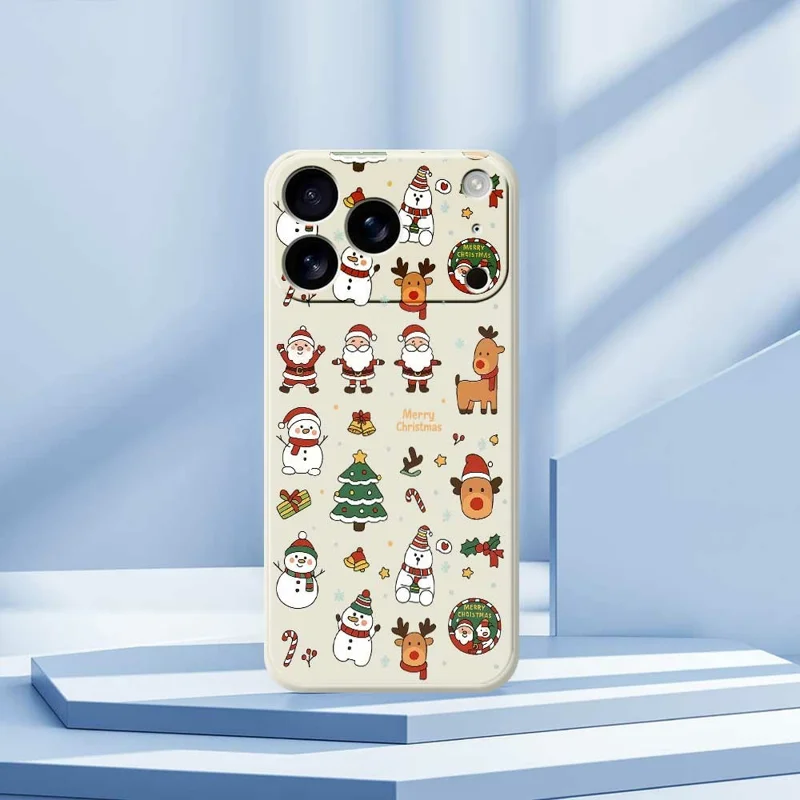 For iPhone 17 Pro Max Case Santa Claus Snowman Pattern Printing Straight Edge TPU Phone Back Cover - Green
