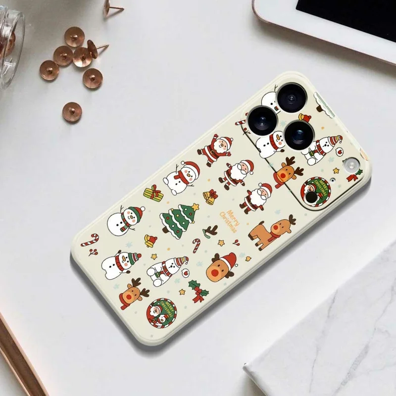 For iPhone 17 Pro Max Case Santa Claus Snowman Pattern Printing Straight Edge TPU Phone Back Cover - Green