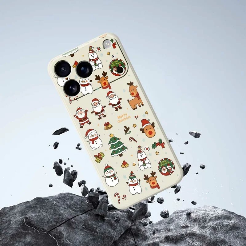 For iPhone 17 Pro Max Case Santa Claus Snowman Pattern Printing Straight Edge TPU Phone Back Cover - Green
