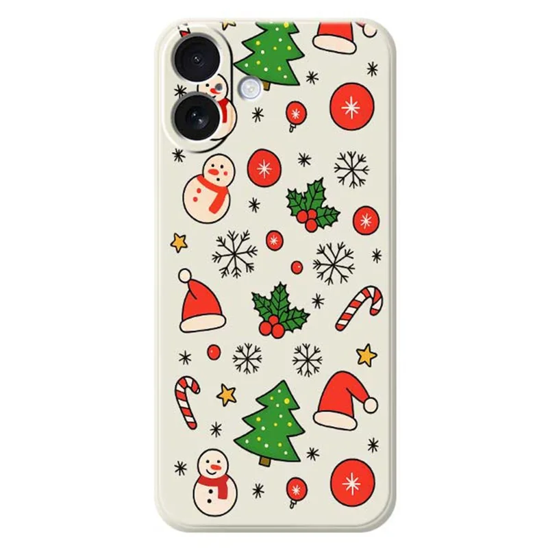 For iPhone 17 Case Christmas Elements Pattern Printing Straight Edge TPU Phone Back Cover - Beige