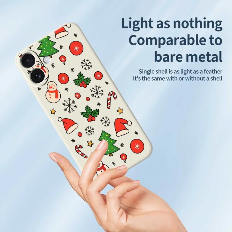 For iPhone 17 Case Christmas Elements Pattern Printing Straight Edge TPU Phone Back Cover - Beige