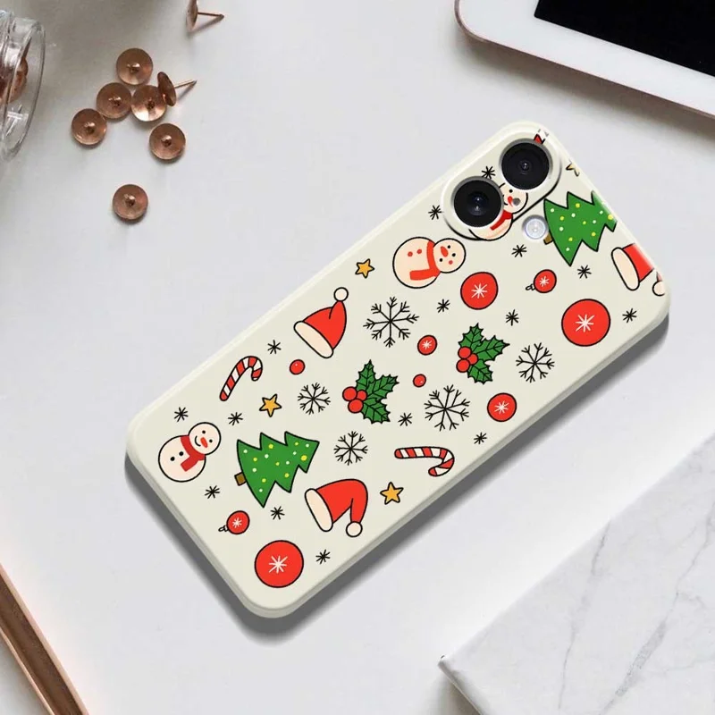 For iPhone 17 Case Christmas Elements Pattern Printing Straight Edge TPU Phone Back Cover - Beige