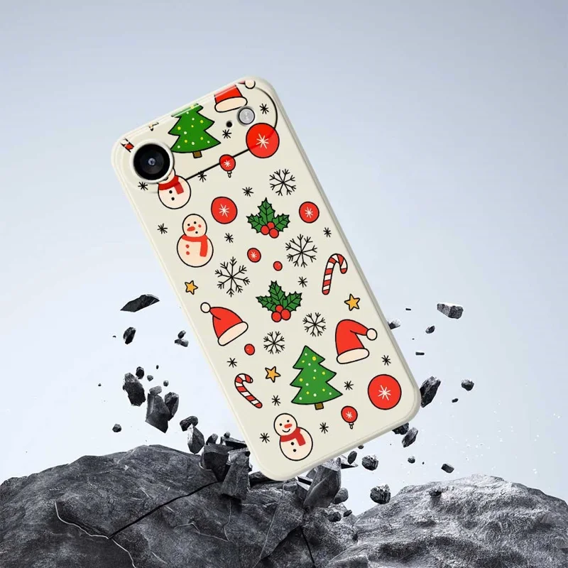 For iPhone Air Case Christmas Elements Pattern Printing Straight Edge TPU Phone Back Cover - Beige