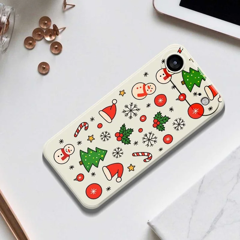 For iPhone Air Case Christmas Elements Pattern Printing Straight Edge TPU Phone Back Cover - Beige