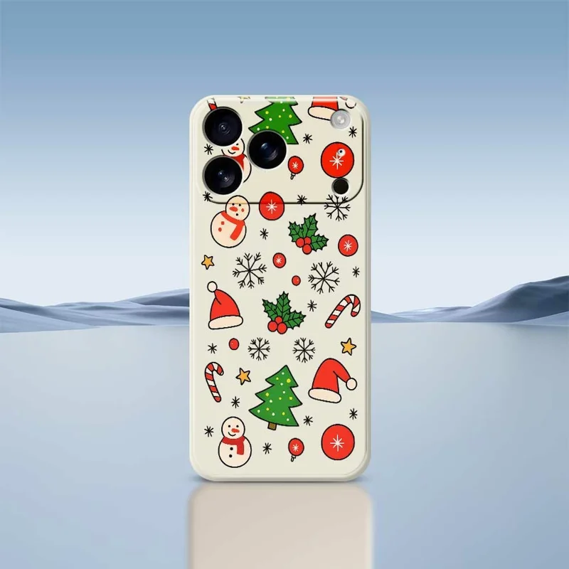 For iPhone 17 Pro Max Case Christmas Elements Pattern Printing Straight Edge TPU Phone Back Cover - Beige