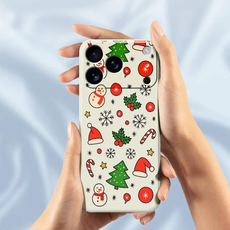 For iPhone 17 Pro Max Case Christmas Elements Pattern Printing Straight Edge TPU Phone Back Cover - Beige