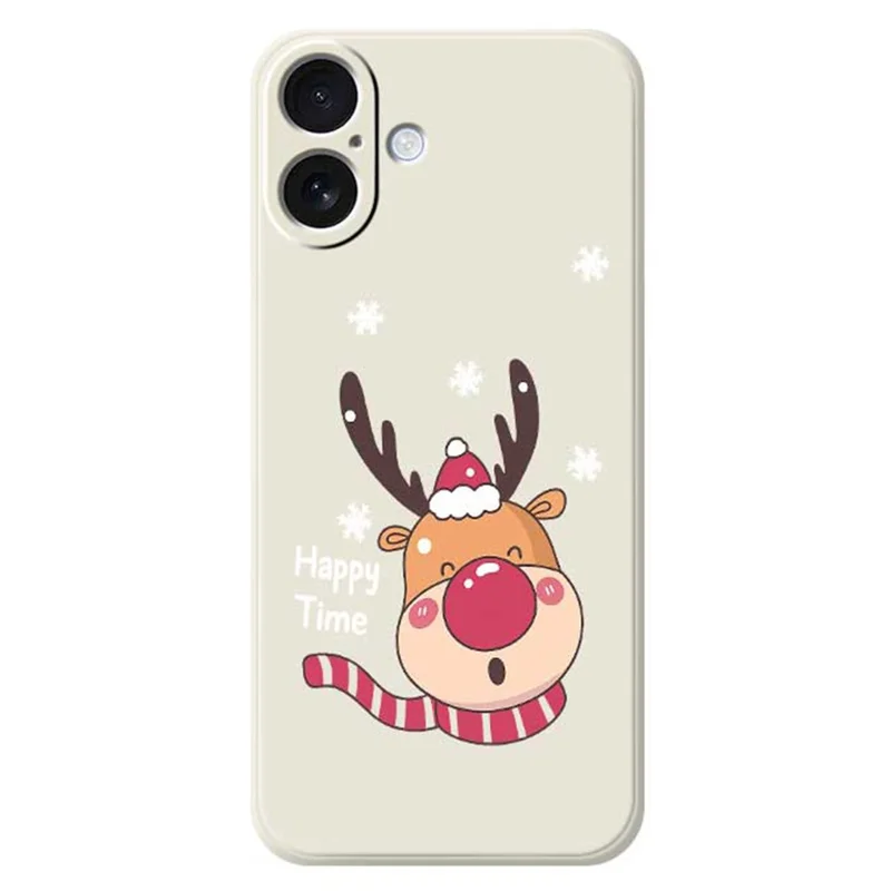 For iPhone 17 Case Smiling Deer Pattern Printing Straight Edge TPU Phone Back Cover - Beige