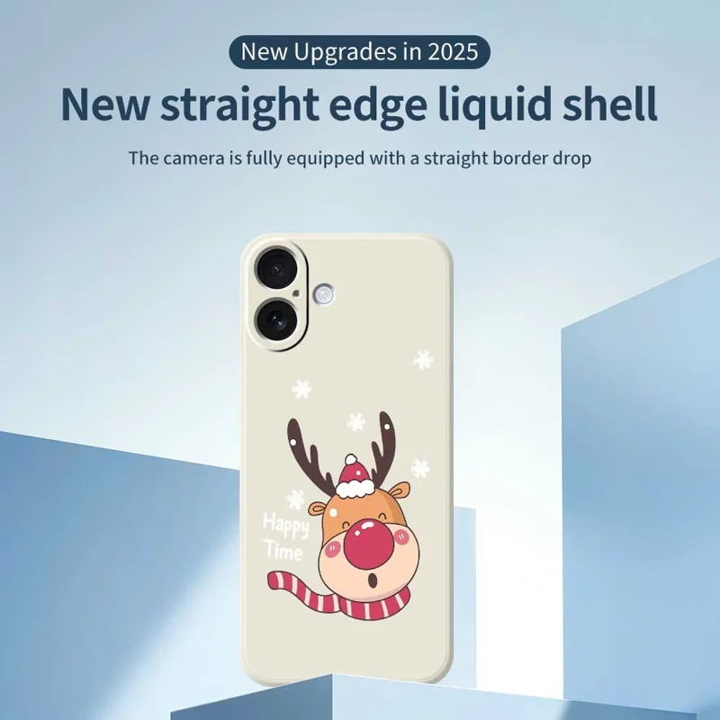For iPhone 17 Case Smiling Deer Pattern Printing Straight Edge TPU Phone Back Cover - Beige
