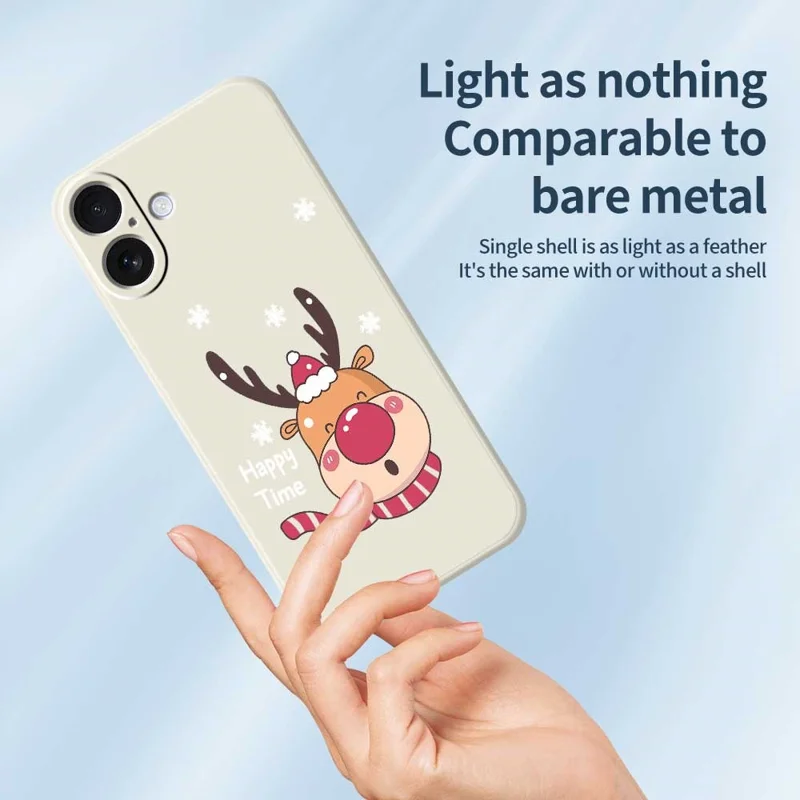 For iPhone 17 Case Smiling Deer Pattern Printing Straight Edge TPU Phone Back Cover - Beige