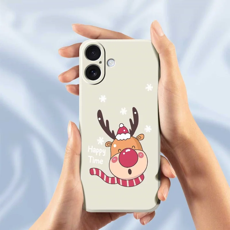 For iPhone 17 Case Smiling Deer Pattern Printing Straight Edge TPU Phone Back Cover - Beige