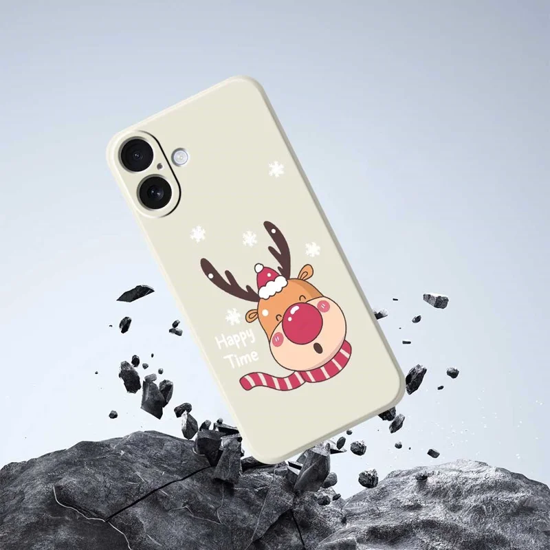 For iPhone 17 Case Smiling Deer Pattern Printing Straight Edge TPU Phone Back Cover - Beige