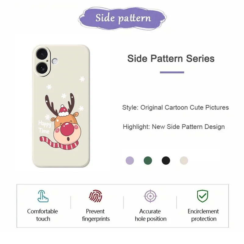 For iPhone 17 Hoesje met Lachend Hert Patroon Rechte Rand TPU Telefoon Achterkant - Zwart
