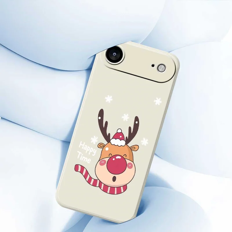 For iPhone Air Case Smiling Deer Pattern Printing Straight Edge TPU Phone Back Cover - Beige