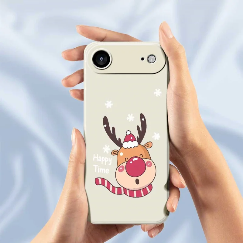 For iPhone Air Case Smiling Deer Pattern Printing Straight Edge TPU Phone Back Cover - Beige