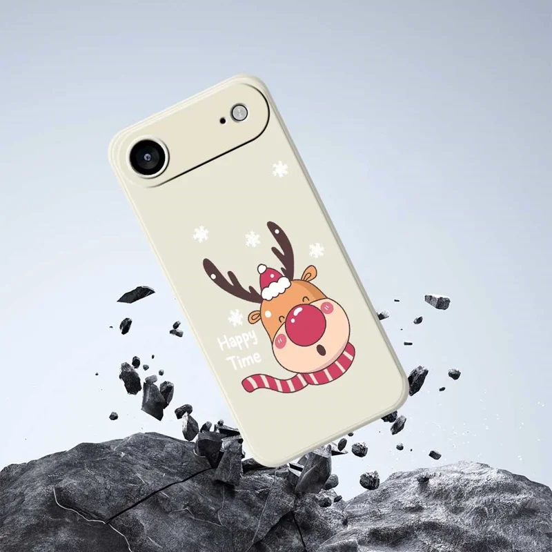 For iPhone Air Case Smiling Deer Pattern Printing Straight Edge TPU Phone Back Cover - Beige