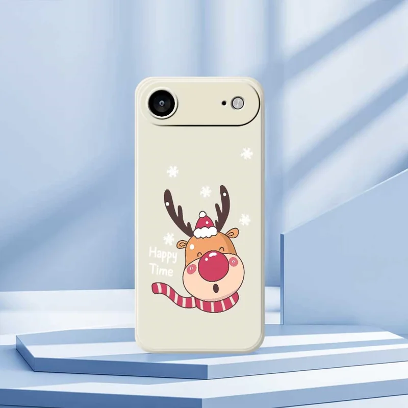 For iPhone Air Case Smiling Deer Pattern Printing Straight Edge TPU Phone Back Cover - Beige