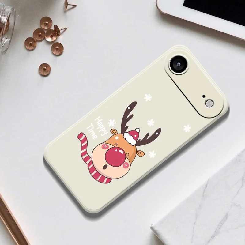 For iPhone Air Case Smiling Deer Pattern Printing Straight Edge TPU Phone Back Cover - Beige