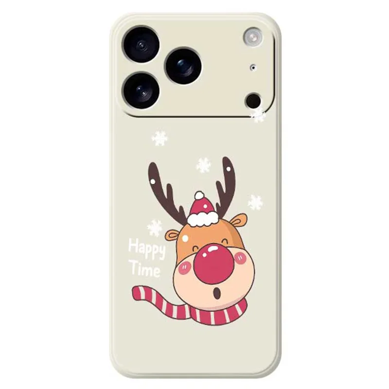 For iPhone 17 Pro Case Smiling Deer Pattern Printing Straight Edge TPU Phone Back Cover - Beige