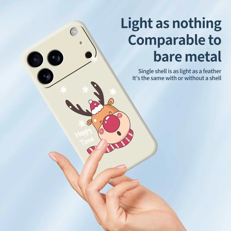 For iPhone 17 Pro Case Smiling Deer Pattern Printing Straight Edge TPU Phone Back Cover - Beige