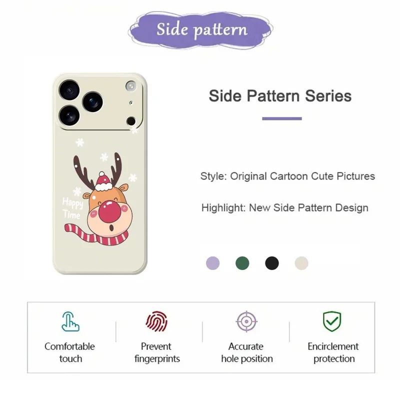 For iPhone 17 Pro Case Smiling Deer Pattern Printing Straight Edge TPU Phone Back Cover - Beige