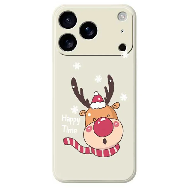 For iPhone 17 Pro Max Case Smiling Deer Pattern Printing Straight Edge TPU Phone Back Cover - Beige