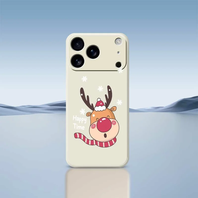 For iPhone 17 Pro Max Case Smiling Deer Pattern Printing Straight Edge TPU Phone Back Cover - Beige
