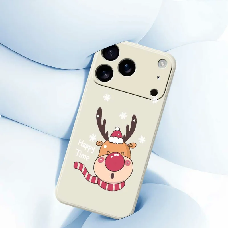 For iPhone 17 Pro Max Case Smiling Deer Pattern Printing Straight Edge TPU Phone Back Cover - Beige