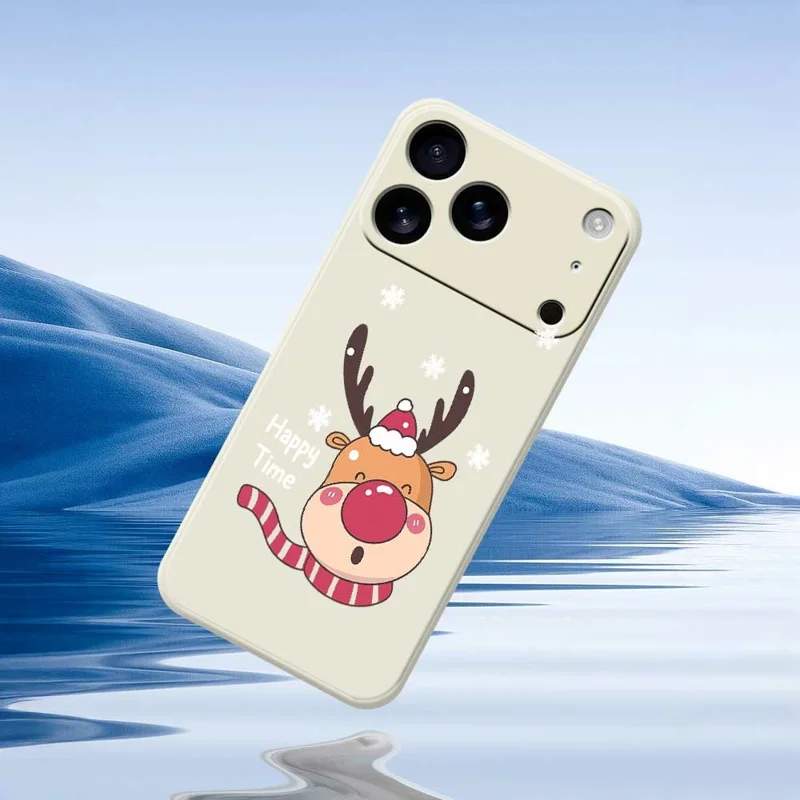 For iPhone 17 Pro Max Case Smiling Deer Pattern Printing Straight Edge TPU Phone Back Cover - Beige