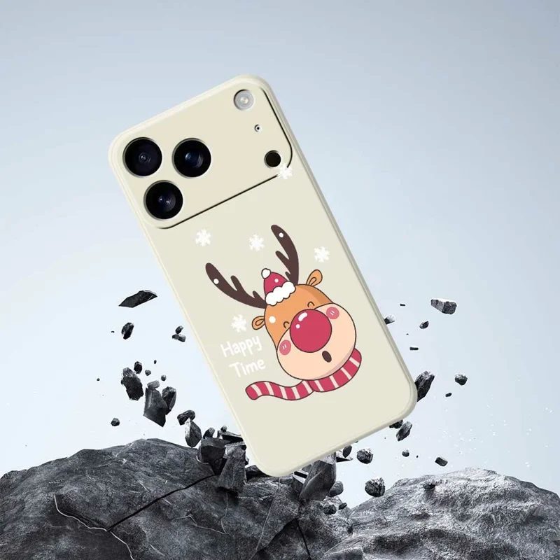 For iPhone 17 Pro Max Case Smiling Deer Pattern Printing Straight Edge TPU Phone Back Cover - Beige