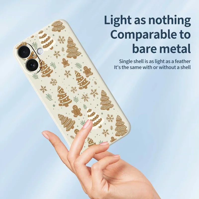 For iPhone 17 Case Brown Christmas Tree Gingerbread Pattern Printing Straight Edge TPU Phone Back Cover - Beige