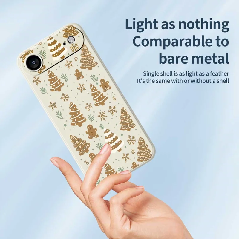 For iPhone Air Case Brown Christmas Tree Gingerbread Pattern Printing Straight Edge TPU Phone Back Cover - Beige