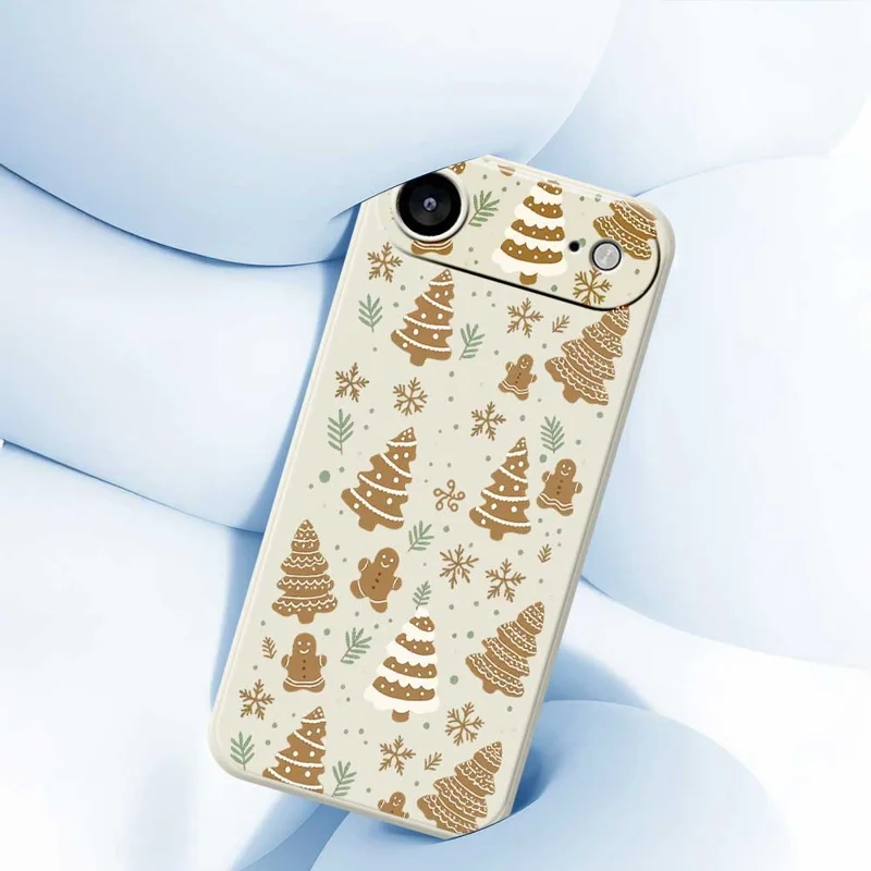 For iPhone Air Case Brown Christmas Tree Gingerbread Pattern Printing Straight Edge TPU Phone Back Cover - Beige