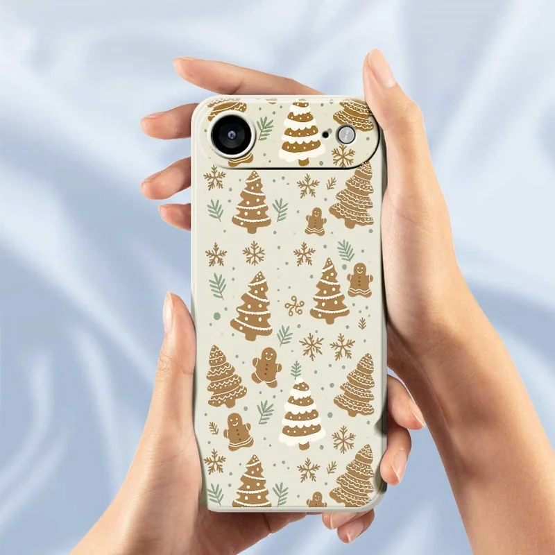 For iPhone Air Case Brown Christmas Tree Gingerbread Pattern Printing Straight Edge TPU Phone Back Cover - Beige
