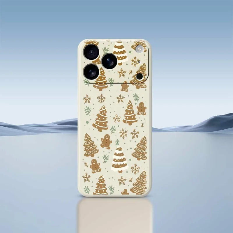 For iPhone 17 Pro Max Case Brown Christmas Tree Gingerbread Pattern Printing Straight Edge TPU Phone Back Cover - Beige