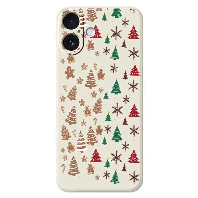 For iPhone 17 Case Christmas Tree Gingerbread Pattern Printing Straight Edge TPU Phone Back Cover - Beige
