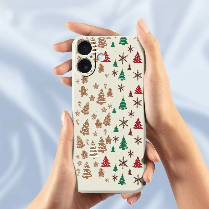 For iPhone 17 Case Christmas Tree Gingerbread Pattern Printing Straight Edge TPU Phone Back Cover - Beige