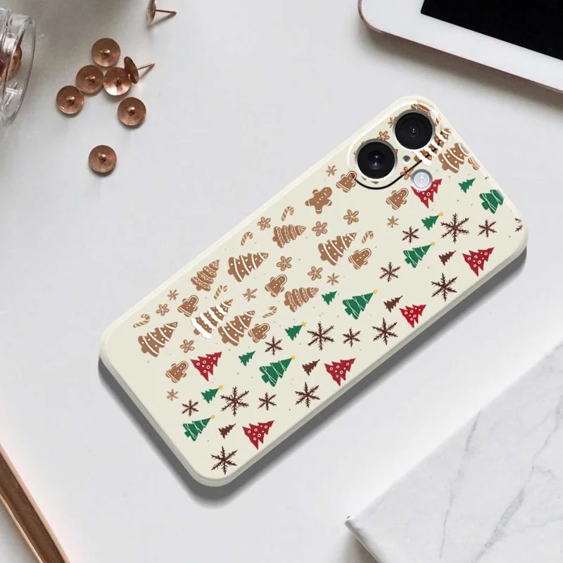 For iPhone 17 Case Christmas Tree Gingerbread Pattern Printing Straight Edge TPU Phone Back Cover - Beige